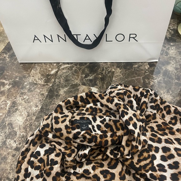 Ann Taylor Factory Leopard Print Tie-Neck Blouse - Brown & Black - Picture 8 of 15